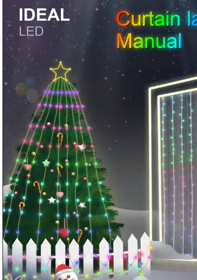 ideal LED curtain lights decorating a Christmas tree and a window