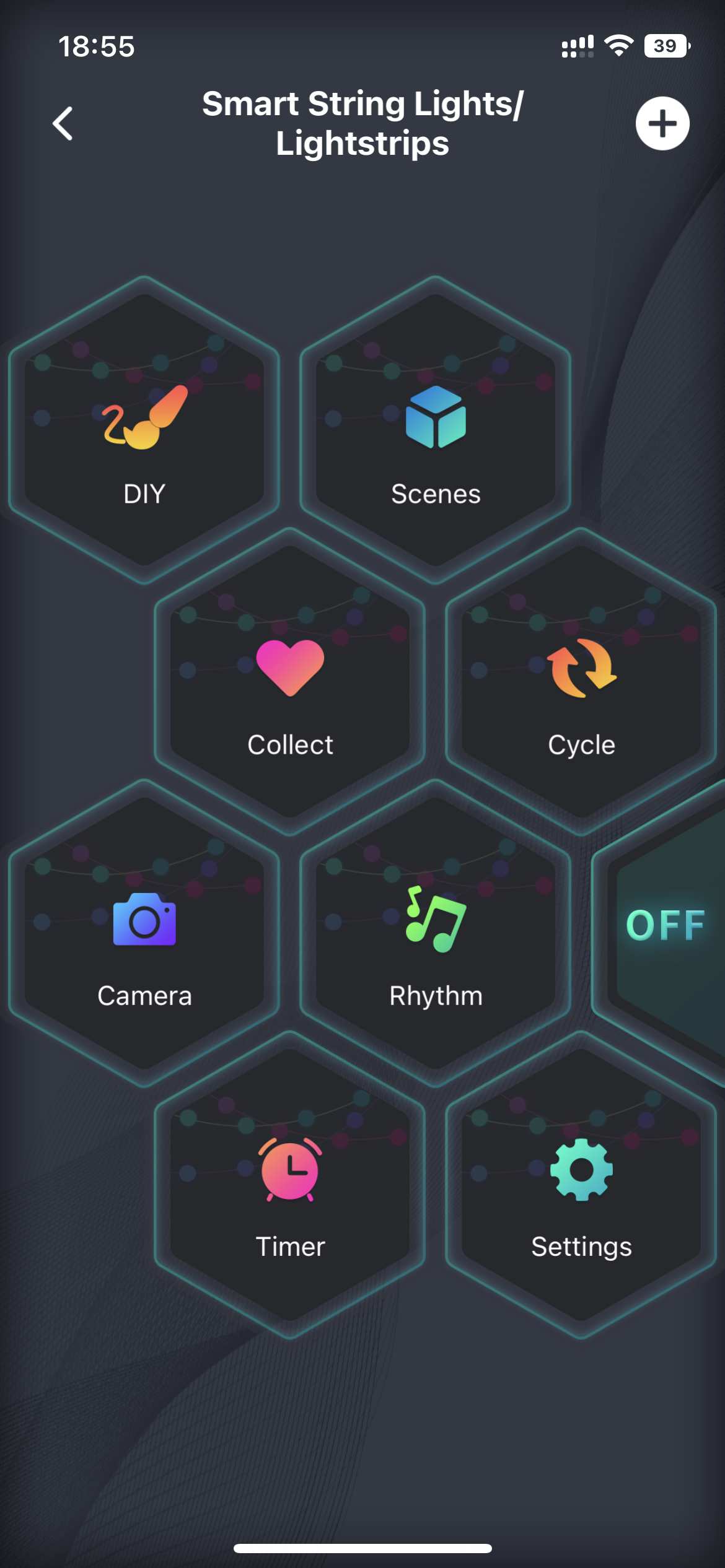 Feature menu with color, effects, music and more