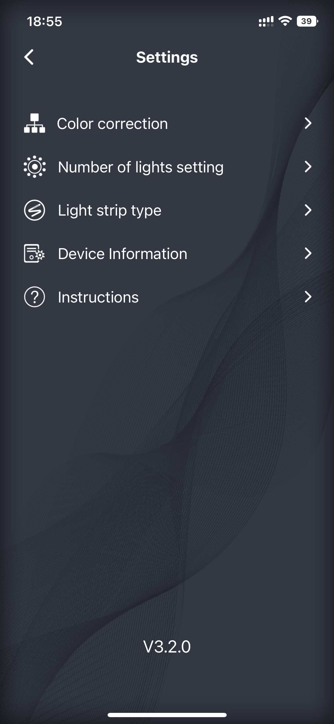 Settings page with color correction and instructions